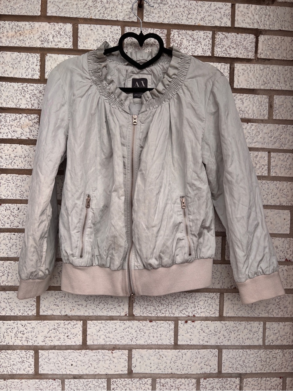 Armani Exchange Metallic Ruffle Collar Zip Front Bomber Jacket Small